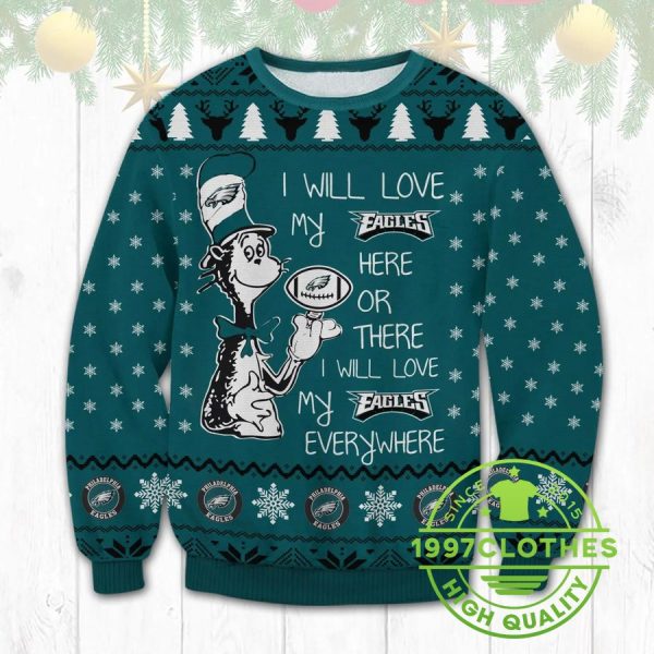 I Love Philadelphia Eagles Ugly Sweater, Philadelphia Eagles Ugly Sweater, NFL Ugly Sweater