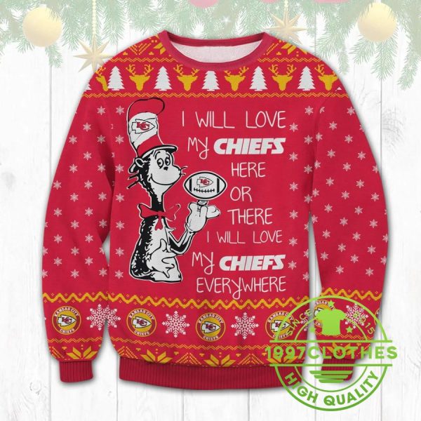 I love Kansas City Chiefs Ugly Christmas Sweater, Kansas City Chiefs Ugly Sweater, NFL Ugly Sweater