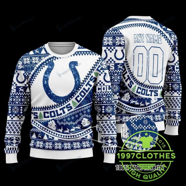 Indianapolis Colts Custom Name Number Ugly Christmas Sweater, Indianapolis Colts Ugly Sweater, NFL Ugly Sweater