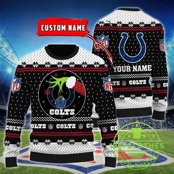 Indianapolis Colts Grinch Custom Name Ugly Christmas Sweater, Indianapolis Colts Ugly Sweater, NFL Ugly Sweater