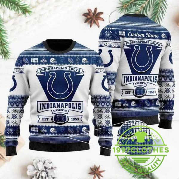 Indianapolis Colts Team Logo Custom Name Personalized Ugly Christmas Sweater, Indianapolis Colts Ugly Sweater, NFL Ugly Sweater