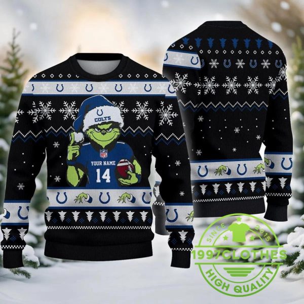 Indianapolis Colts The Grinch Custom Chrismas Ugly Sweater, Indianapolis Colts Ugly Sweater, NFL Ugly Sweater