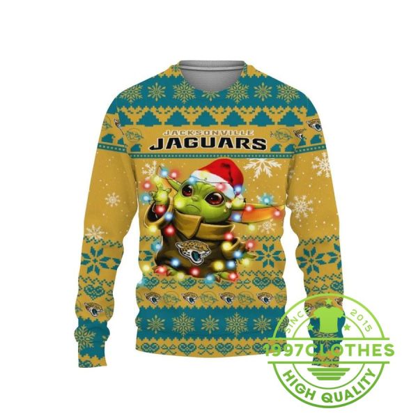 Jacksonville Jaguars Baby Yoda Star Wars Ugly Christmas Sweater, Jacksonville Jaguars Ugly Sweater, NFL Ugly Sweater