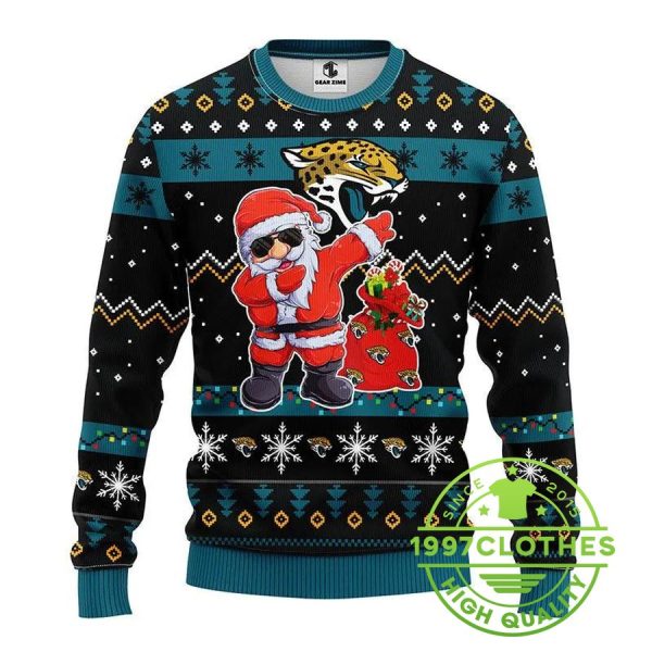 Jacksonville Jaguars Dabbing Santa Claus Ugly Christmas Sweater, Jacksonville Jaguars Ugly Sweater, NFL Ugly Sweater