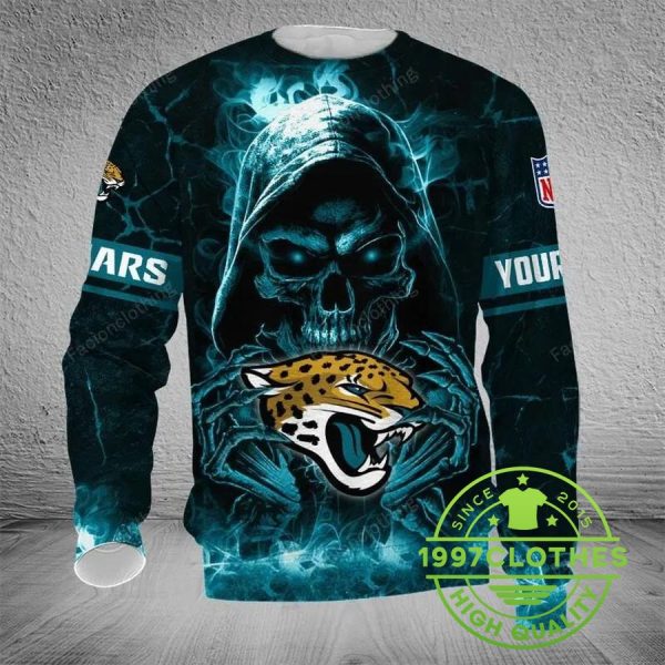 Jacksonville Jaguars Skull Personalized Ugly Christmas Sweater, Jacksonville Jaguars Ugly Sweater, NFL Ugly Sweater