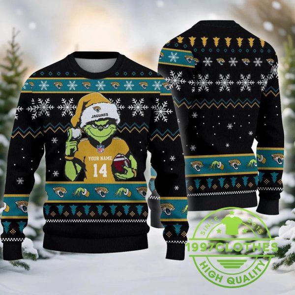 Jacksonville Jaguars The Grinch Custom Ugly Chrismas Sweater, Jacksonville Jaguars Ugly Sweater, NFL Ugly Sweater