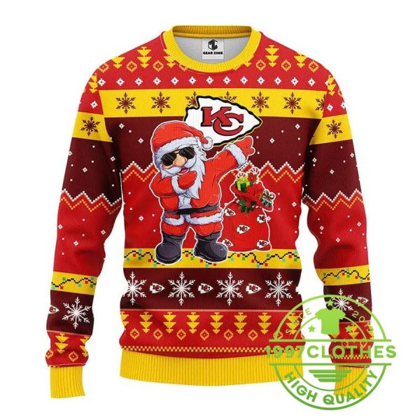 Kansas City Chiefs Dabbing Santa Claus Ugly Christmas Sweater, Kansas City Chiefs Ugly Sweater, NFL Ugly Sweater