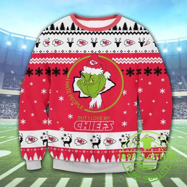 Kansas City Chiefs Funny Grinch Ugly Christmas Sweater, Kansas City Chiefs Ugly Sweater, NFL Ugly Sweater