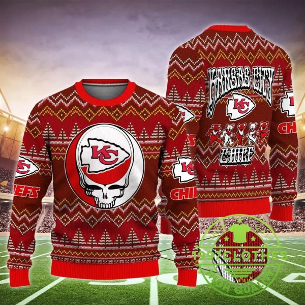 Kansas City Chiefs Grateful Ugly Christmas Sweater, Kansas City Chiefs Ugly Sweater, NFL Ugly Sweater