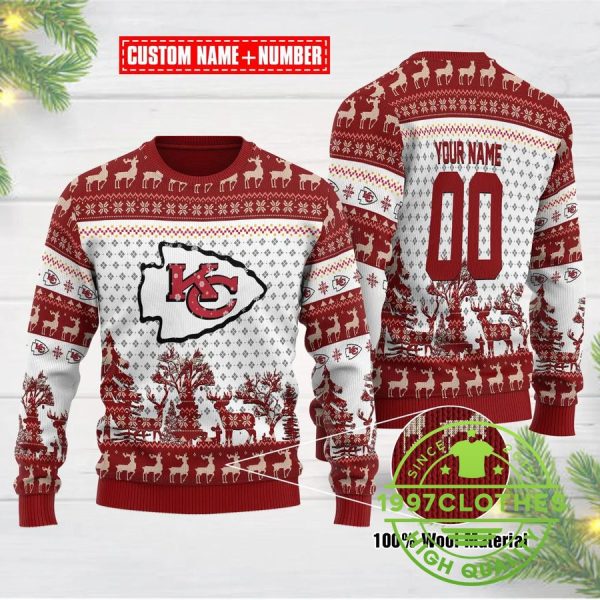 Kansas City Chiefs Personalized Christmas Ugly Sweater, Kansas City Chiefs Ugly Sweater, NFL Ugly Sweater