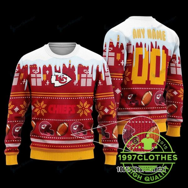 Kansas City Chiefs Personalized Ugly Christmas Sweater, Kansas City Chiefs Ugly Sweater, NFL Ugly Sweater