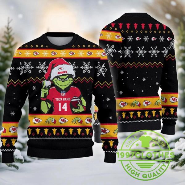 Kansas City Chiefs The Grinch Custom Chrismas Ugly Sweater, Kansas City Chiefs Ugly Sweater, NFL Ugly Sweater