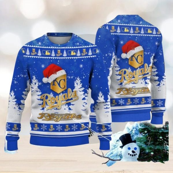 Kansas City Royals Logo Wearing Santa Hat Ugly Christmas Sweater, Kansas City Royals Ugly Sweater, MLB Christmas Sweater