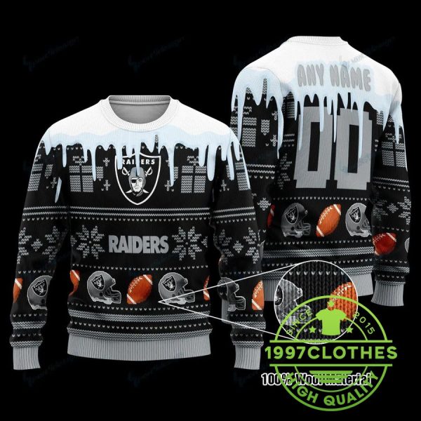 Las Vegas Raiders Custom Name Number Ugly Christmas Sweater, Las Vegas Raiders Ugly Sweater, NFL Ugly Sweater