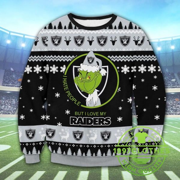 Las Vegas Raiders Grinch Christmas Sweater, Las Vegas Raiders Ugly Sweater, NFL Ugly Sweater