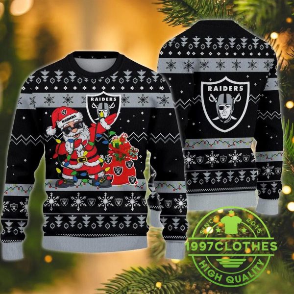 Las Vegas Raiders Santa Claus Dabbing Ugly Christmas Sweater, Las Vegas Raiders Ugly Sweater, NFL Ugly Sweater