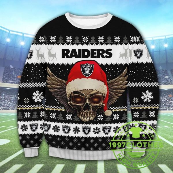 Las Vegas Raiders Skull Ugly Christmas Sweater, Las Vegas Raiders Ugly Sweater, NFL Ugly Sweater