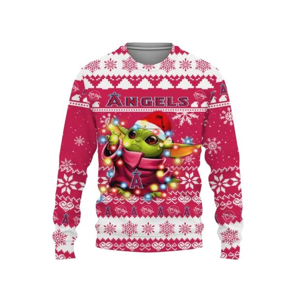 Los Angeles Angels Baby Yoda Star Wars Ugly Christmas Sweater, Los Angeles Angels Ugly Christmas Sweater, MLB Christmas Sweater