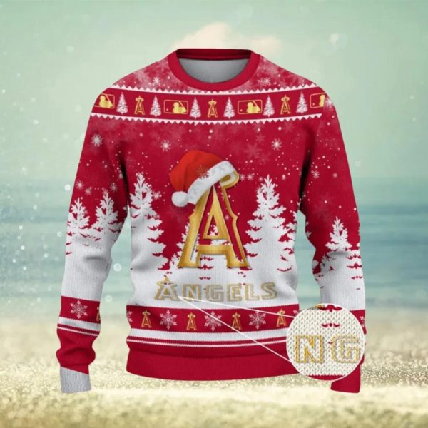 Los Angeles Angels Logo Wearing Santa Hat Ugly Christmas Sweater, Los Angeles Angels Ugly Christmas Sweater, MLB Christmas Sweater