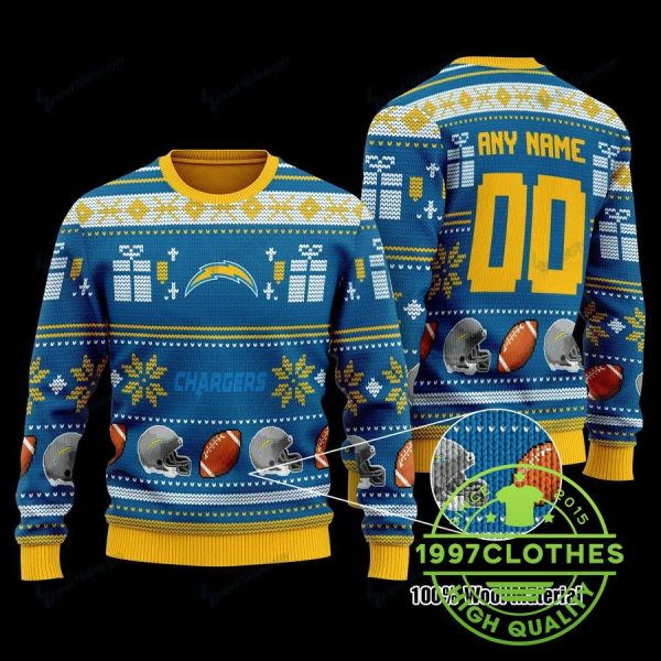 Los Angeles Chargers Personalized Christmas Ugly Sweater, Los Angeles Chargers Ugly Sweater, NFL Ugly Sweater