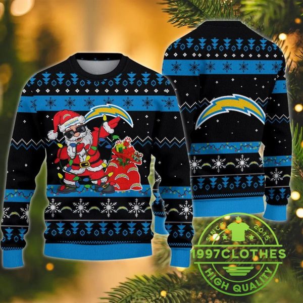 Los Angeles Chargers Santa Claus Dabbing Ugly Christmas Sweater, Los Angeles Chargers Ugly Sweater, NFL Ugly Sweater