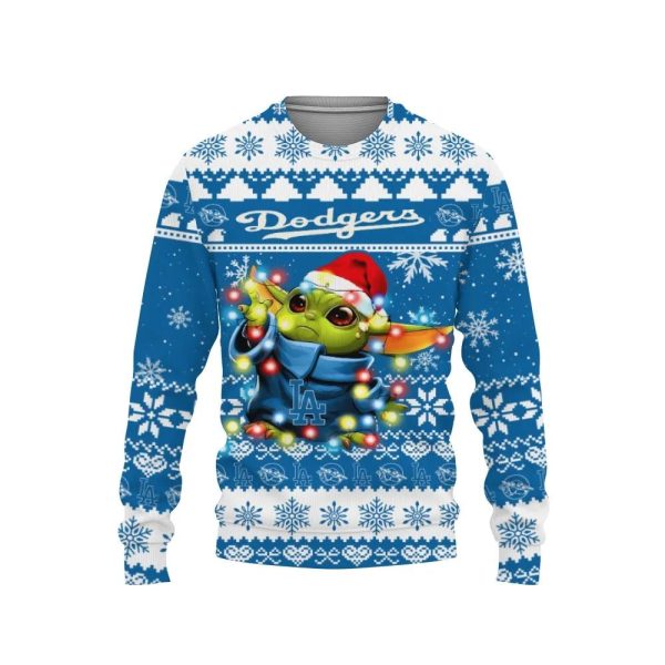 Los Angeles Dodgers Baby Yoda Star Wars Ugly Christmas Sweater, Los Angeles Dodgers Ugly Christmas Sweater, MLB Christmas Sweater