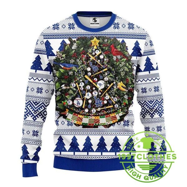 Los Angeles Dodgers Tree Ball Ugly Christmas Sweater, Los Angeles Dodgers Ugly Christmas Sweater, MLB Christmas Sweater