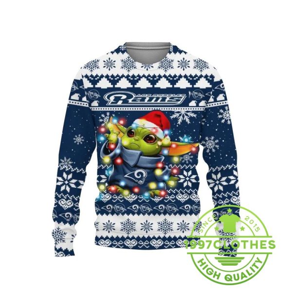 Los Angeles Rams Baby Yoda Star Wars Ugly Christmas Sweater, Los Angeles Rams Ugly Sweater, NFL Ugly Sweater