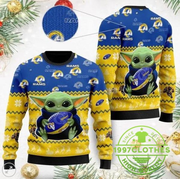 Los Angeles Rams Baby Yoda Ugly Christmas Sweater, Los Angeles Rams Ugly Sweater, NFL Ugly Sweater