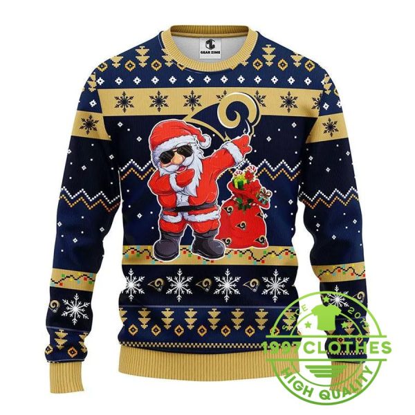 Los Angeles Rams Dabbing Santa Claus Ugly Christmas Sweater, Los Angeles Rams Ugly Sweater, NFL Ugly Sweater