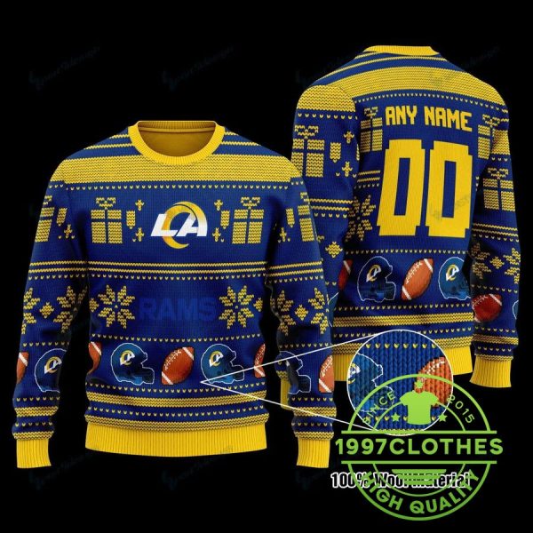 Los Angeles Rams Personalized Ugly Christmas Sweater, Los Angeles Rams Ugly Sweater, NFL Ugly Sweater