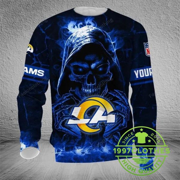 Los Angeles Rams Skull Personalized Ugly Christmas Sweater, Los Angeles Rams Ugly Sweater, NFL Ugly Sweater