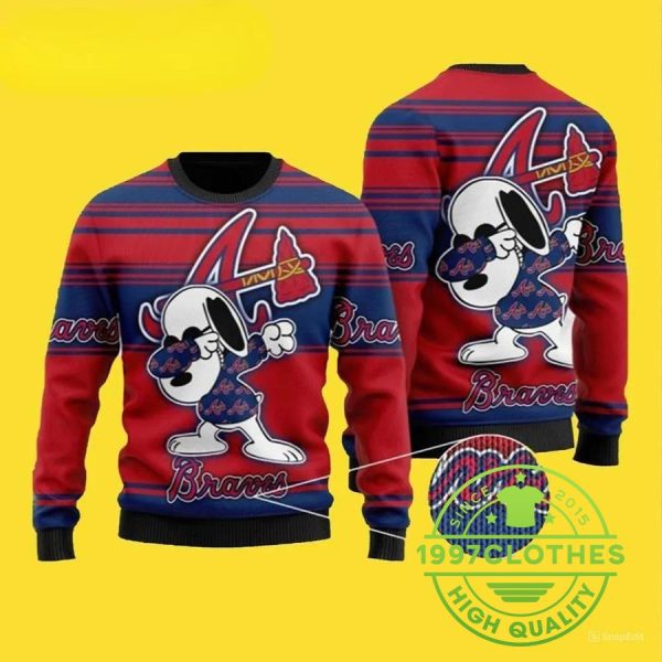 MLB Snoopy Love Atlanta Braves Ugly Christmas Sweater, Atlanta Braves Ugly Sweater, MLB Christmas Sweater