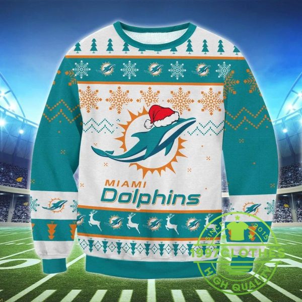 Miami Dolphins Big Logo Ugly Christmas Sweater, Miami Dolphins Ugly Sweater, NFL Ugly Sweater