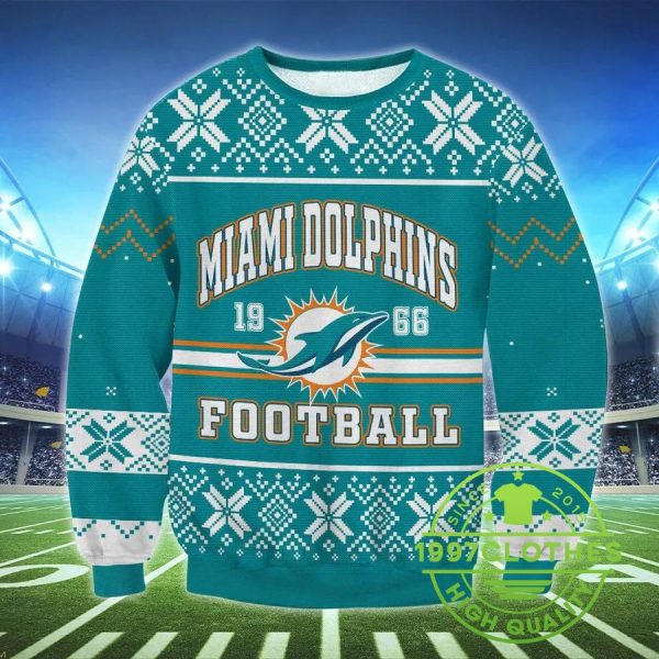 Miami Dolphins Football 1966 Ugly Christmas Sweater, Miami Dolphins Ugly Sweater, NFL Ugly Sweater