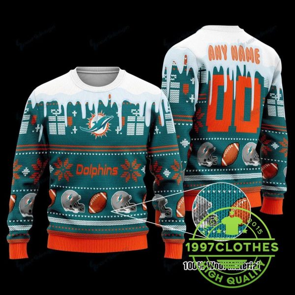 Miami Dolphins Personalized  Ugly Christmas Sweater, Miami Dolphins Ugly Sweater, NFL Ugly Sweater