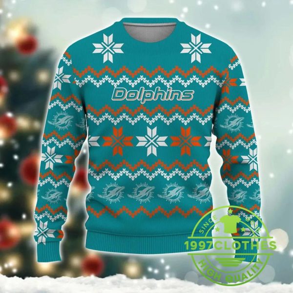 Miami Dolphins Ugly Christmas Sweater, Miami Dolphins Ugly Sweater, NFL Ugly Sweater