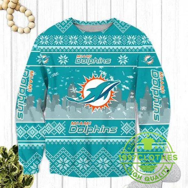 Miami Dolphins Ugly Holiday Sweater, Miami Dolphins Ugly Sweater, NFL Ugly Sweater