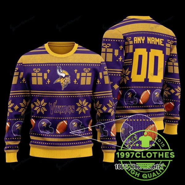 Minnesota Vikings Personalized Ugly Christmas Sweater, Minnesota Vikings Ugly Sweater, NFL Ugly Sweater