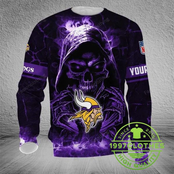 Minnesota Vikings Skull Personalized Ugly Christmas Sweater, Minnesota Vikings Ugly Sweater, NFL Ugly Sweater