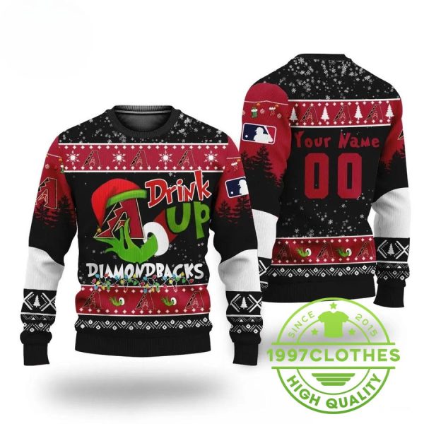 Mlb Grinch Drink Up Arizona Diamondbacks Custom Ugly Christmas Sweater, Arizona Diamondbacks Ugly Sweater, MLB Christmas Sweater