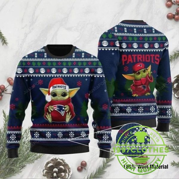 New England Patriots Baby Yoda Ugly Christmas Sweater, New England Patriots Ugly Sweater, NFL Ugly Sweater