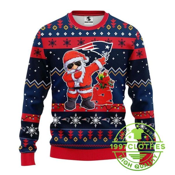 New England Patriots Dabbing Santa Claus Ugly Christmas Sweater, New England Patriots Ugly Sweater, NFL Ugly Sweater