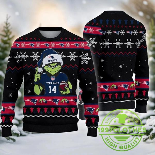 New England Patriots Grinch Custom Ugly Chrismas Sweater, New England Patriots Ugly Sweater, NFL Ugly Sweater