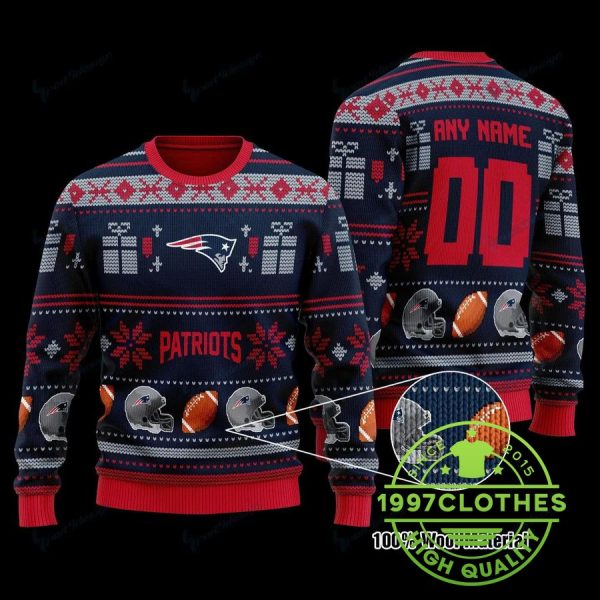 New England Patriots Personalized Ugly Christmas Sweater, New England Patriots Ugly Sweater, NFL Ugly Sweater