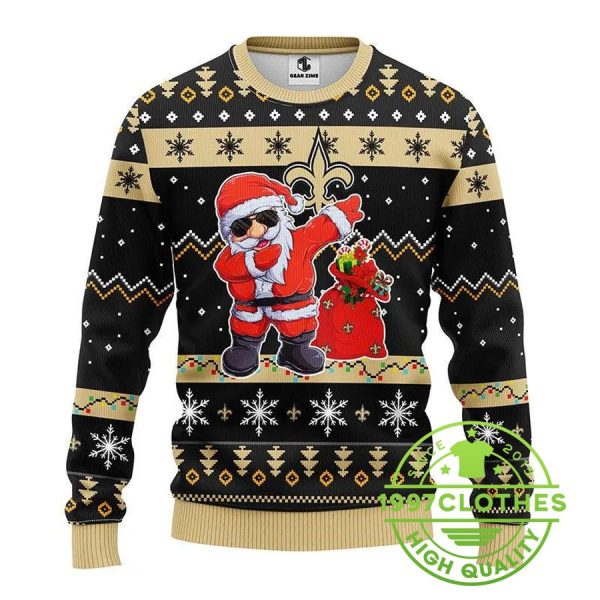 New Orleans Saints Dabbing Santa Claus Ugly Christmas Sweater, New Orleans Saints Ugly Sweater, NFL Ugly Sweater