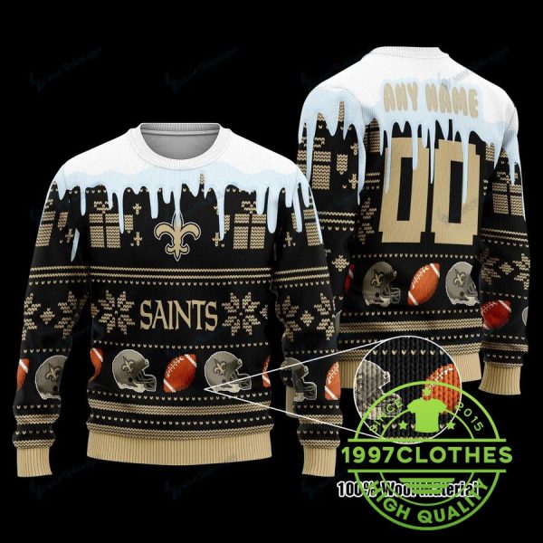 New Orleans Saints Personalized Ugly Christmas Sweater, New Orleans Saints Ugly Sweater, NFL Ugly Sweater