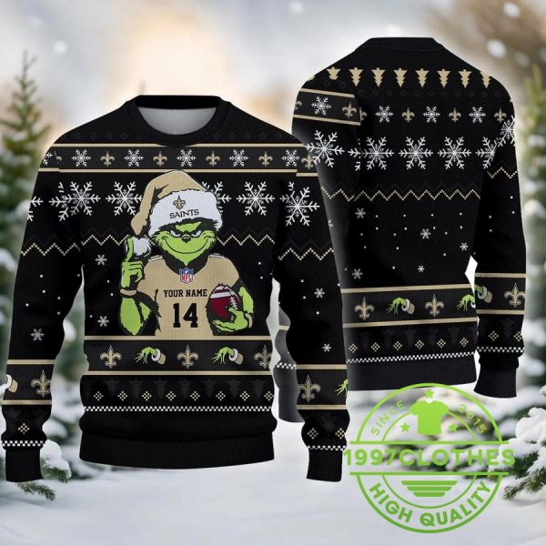 New Orleans Saints The Grinch Custom Ugly Chrismas Sweater, New Orleans Saints Ugly Sweater, NFL Ugly Sweater