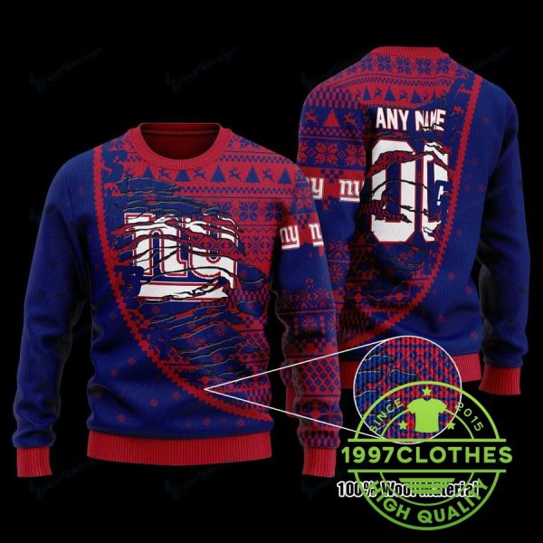 New York Giants Custom Name Number Ugly Christmas Sweater, New York Giants Ugly Sweater, NFL Ugly Sweater