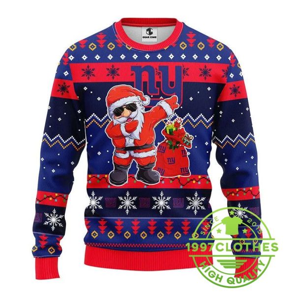 New York Giants Dabbing Santa Claus Ugly Christmas Sweater, New York Giants Ugly Sweater, NFL Ugly Sweater